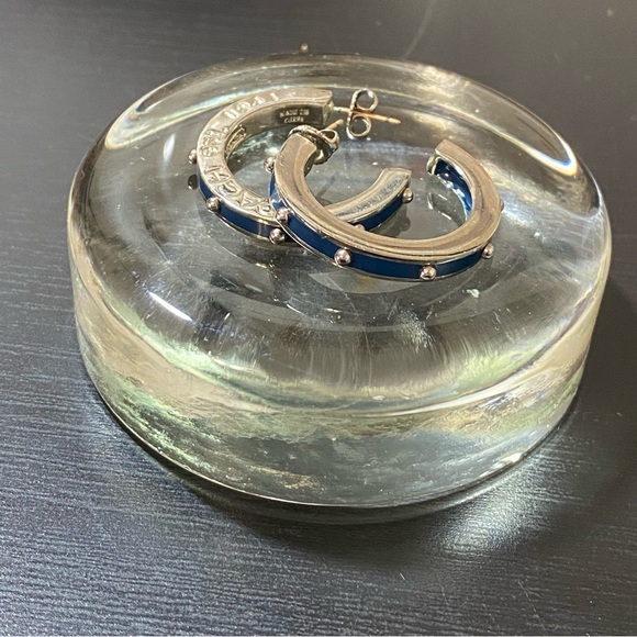 Coach Silver and Blue Hoop Earrings - Picture 2 of 9